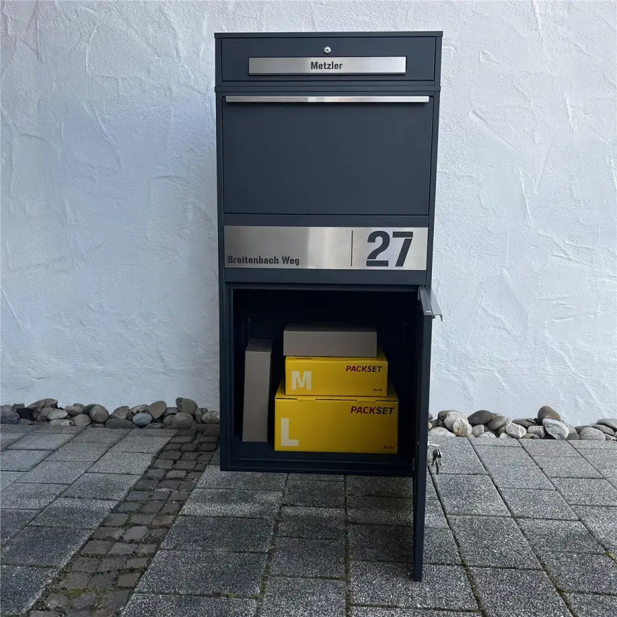 Paketbox XL mit Briefkasten | Paketkasten rostfrei | personalisiert mit Gravur | Bispo Max 2