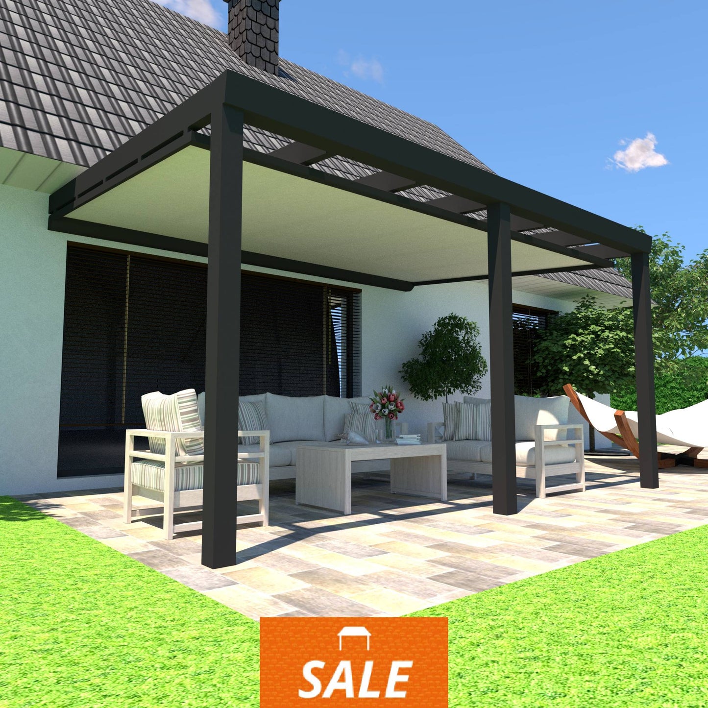 Schweng Terrassenüberdachung S400 mit Unterdachmarkise - 4,24m x 3,09m - inkl. Montage