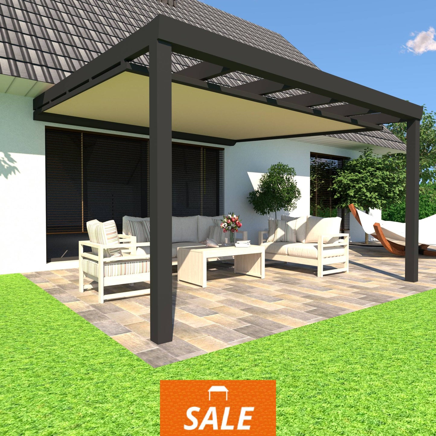 Schweng Terrassenüberdachung S400 mit Unterdachmarkise - 3,56m x 3,71m - inkl. Montage