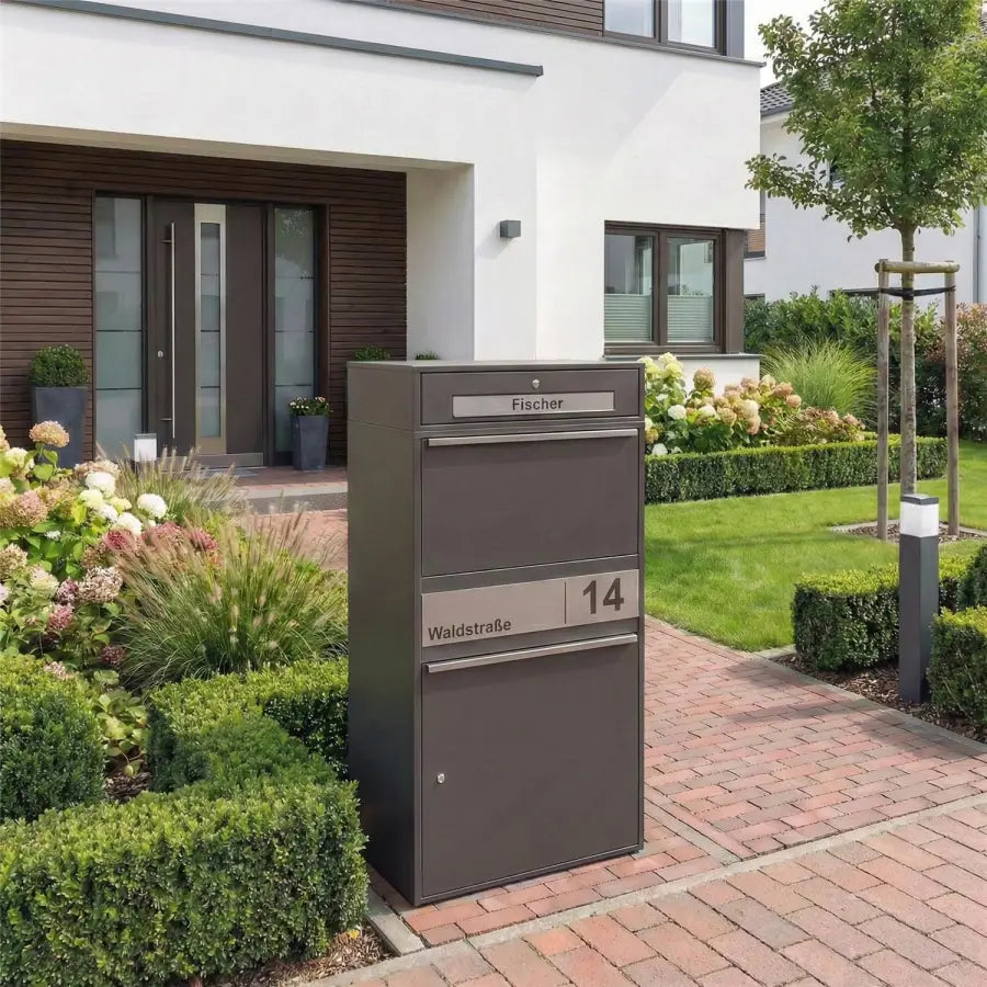 Paketbox XL mit Briefkasten | Paketkasten rostfrei | personalisiert mit Gravur | Bispo Max 2