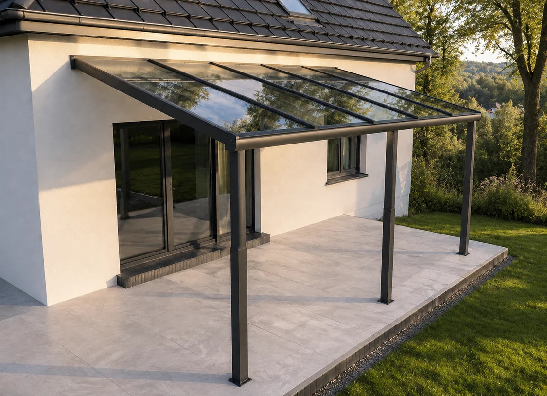 Terrassenüberdachung Polycarbonat, 6,06 m x 3,50 m - ohne Montage