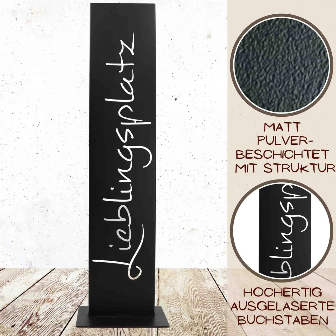 Lieblingsplatz Schild | Metall Deko Spruchtafel schwarz