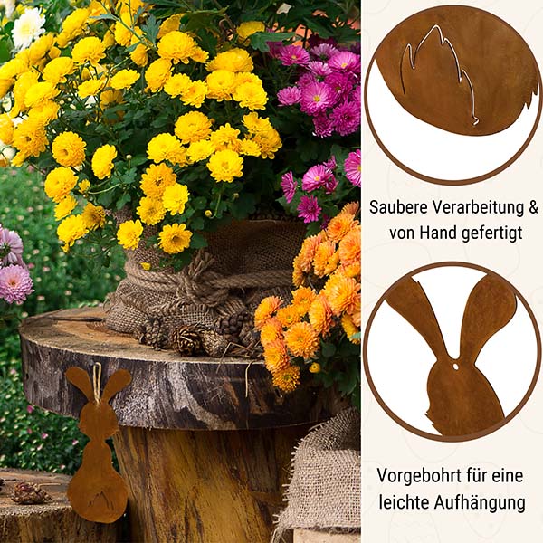 Edelrost Deko Osterhase "Berti" | Osterdeko Hase für Garten und Haus - Metall Hase für draußen und drinnen