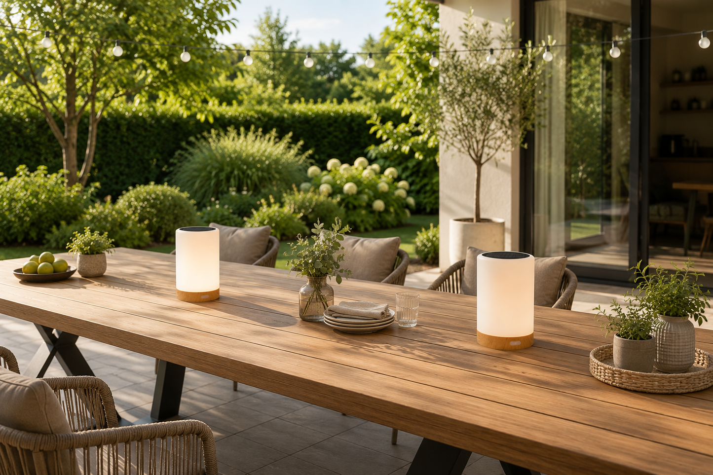 Solar-LED-Tischleuchte in Holzoptik