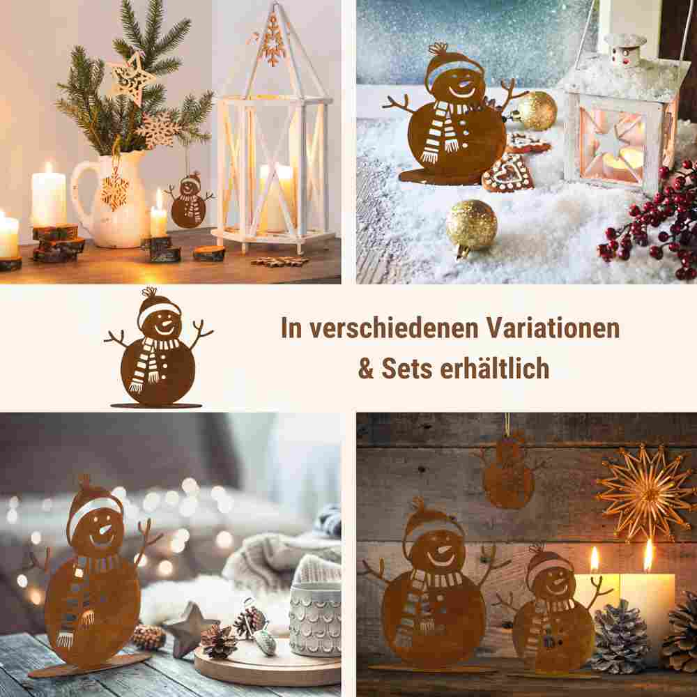 Edelrost Schneemann Norbert aus Metall | Rost Winterdeko für Garten und Haus