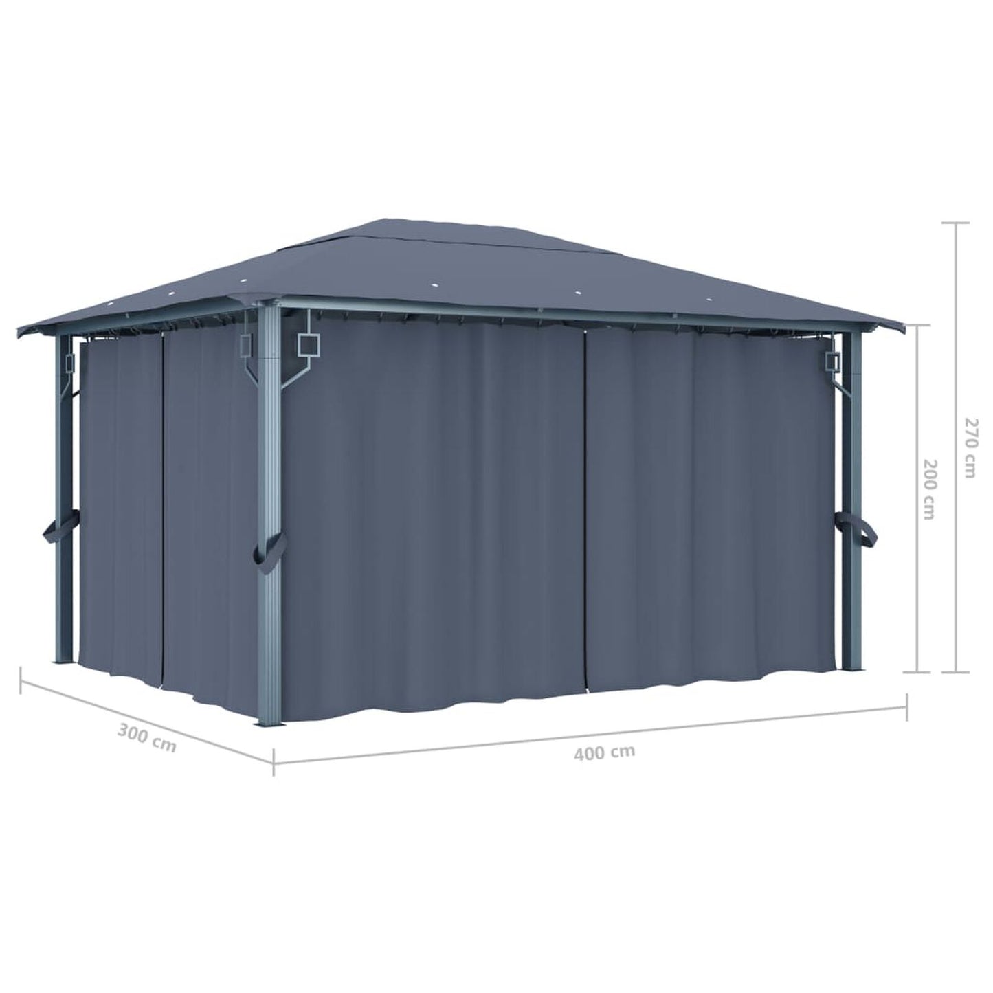 Pavillon mit Vorhängen & LED-Lichterkette Alu 400 x 300 x 270 cm