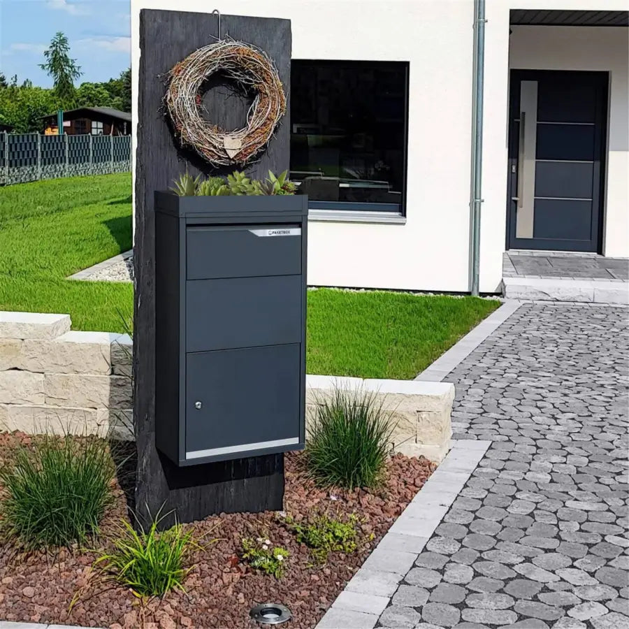 Paketbox mit Pflanzdach | Anthrazit RAL 7016 | für Pakete bis zur Größe S | rostfrei | Avalon 3