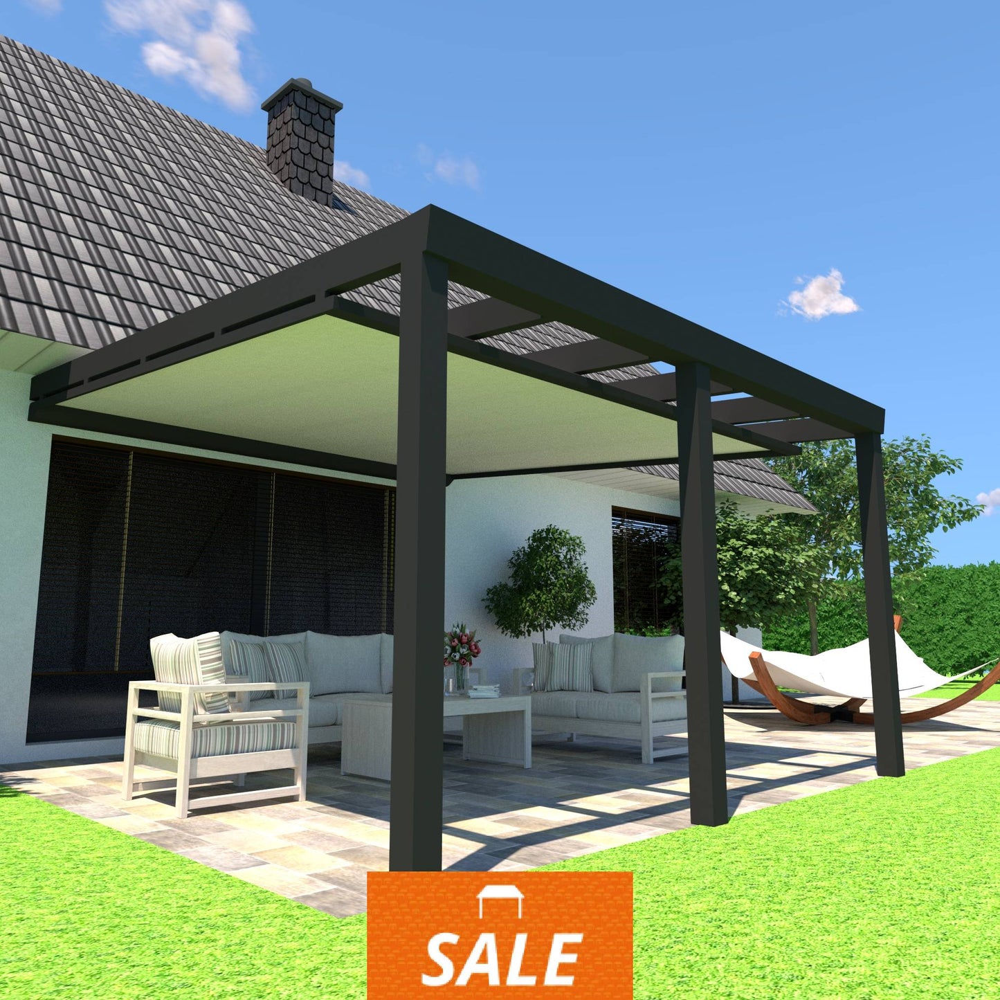 Schweng Terrassenüberdachung S400 mit Unterdachmarkise - 3,55m x 4,1m - inkl. Montage