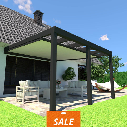Schweng Terrassenüberdachung S400 mit Unterdachmarkise - 3,55m x 4,1m - inkl. Montage