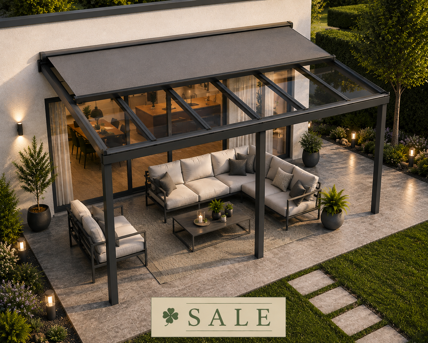 Schweng Terrassenüberdachung S400 mit Aufdachmarkise - 4,81 m x 3,86 m - inkl. Montage