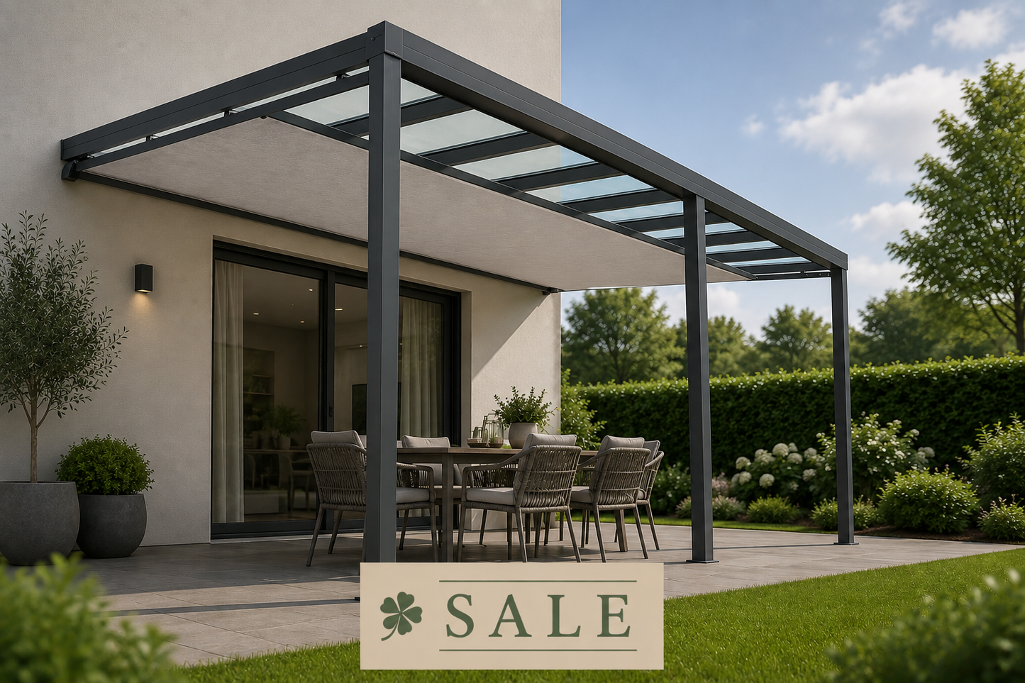 Schweng Terrassenüberdachung S400 mit Unterdachmarkise - 5,80 m x 3,66 m - inkl. Montage