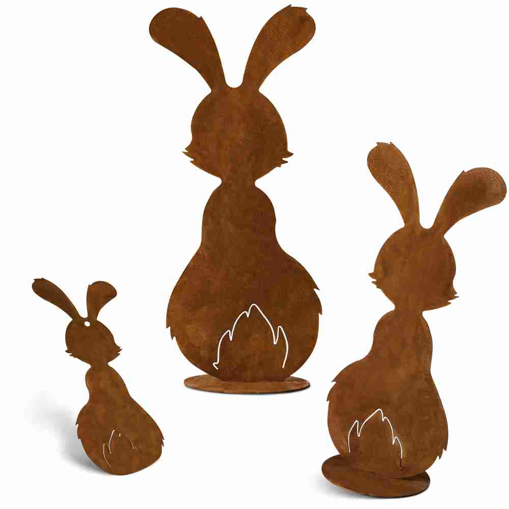 Edelrost Deko Osterhase "Berti" | Osterdeko Hase für Garten und Haus - Metall Hase für draußen und drinnen