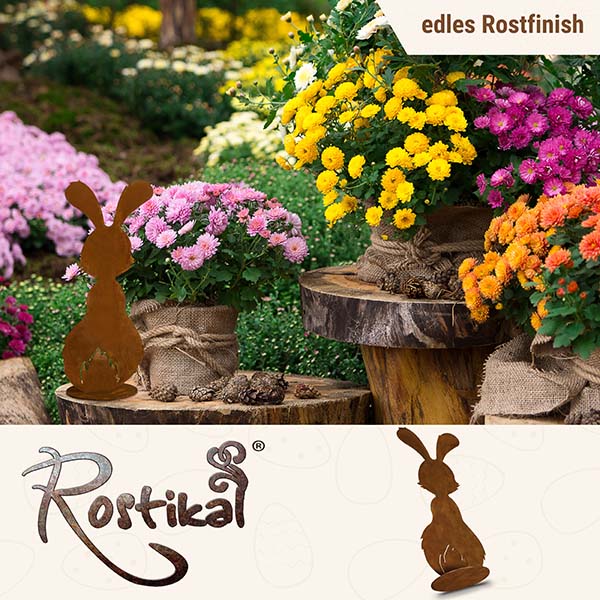 Edelrost Deko Osterhase "Berti" | Osterdeko Hase für Garten und Haus - Metall Hase für draußen und drinnen