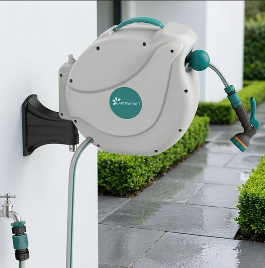 Gartenschlauchtrommel mit automatischem Rückzugssystem – 20 m Schlauchlänge