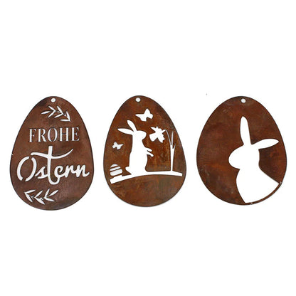 Edelrost Ostereier Deko Set 'Frohe Ostern' zum hängen | Metall Ostern Hängedeko - Handgemachte Spitzenqualität