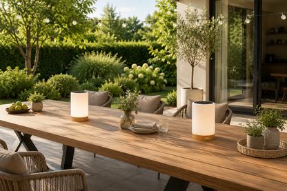 Solar-LED-Tischleuchte in Holzoptik