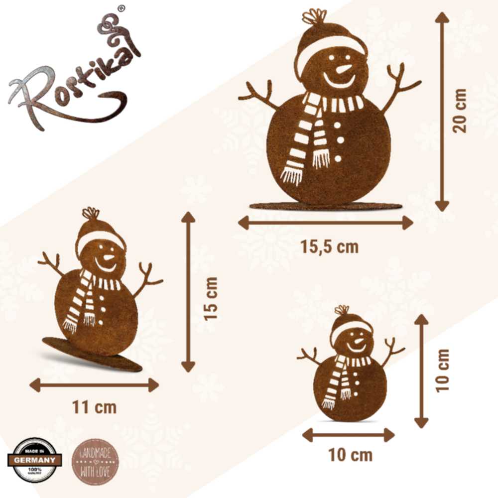 Edelrost Schneemann Norbert aus Metall | Rost Winterdeko für Garten und Haus