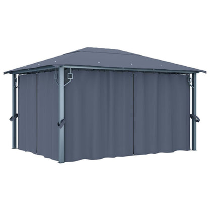 Pavillon mit Vorhängen & LED-Lichterkette Alu 400 x 300 x 270 cm