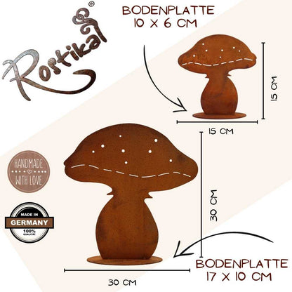 Edelrost Pilze, rostige Herbstdeko aus Metall für Haus und Garten | 30 und 15 cm hoch